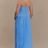 Stacie geplooide halter maxi-jurk – felblauw