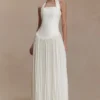 Stacie geplooide halter maxi-jurk – ivoor Stacie geplooide halter maxi-jurk – ivoor