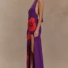 Stacy gebreide halter maxi-jurk – paars/rood Stacy gebreide halter maxi-jurk – paars/rood