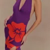 Stacy gebreide halter maxi-jurk – paars/rood Stacy gebreide halter maxi-jurk – paars/rood