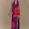 Stacy gebreide halter maxi-jurk – paars/rood Stacy gebreide halter maxi-jurk – paars/rood