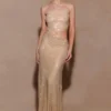 Starla strapless maxi-jurk met strass – goud Starla strapless maxi-jurk met strass – goud