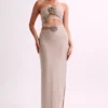 Stassie strapless maxi-jurk met rozen en strass – Nude