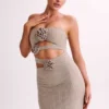 Stassie strapless maxi-jurk met rozen en strass – Nude