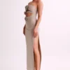 Stassie strapless maxi-jurk met rozen en strass – Nude