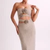 Stassie strapless maxi-jurk met rozen en strass – Nude