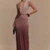 Stella gedrapeerde slinky maxi-jurk – Mokka Ombre