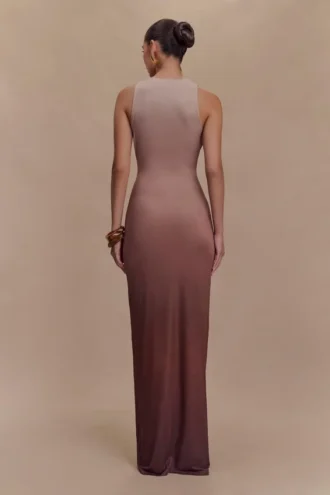 Stella gedrapeerde slinky maxi-jurk – Mokka Ombre