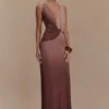 Stella gedrapeerde slinky maxi-jurk – Mokka Ombre