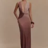 Stella gedrapeerde slinky maxi-jurk – Mokka Ombre