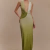 Stella gedrapeerde slinky maxi-jurk – Ombre Vintage Olive