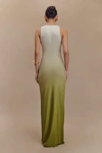 Stella gedrapeerde slinky maxi-jurk – Ombre Vintage Olive
