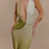 Stella gedrapeerde slinky maxi-jurk – Ombre Vintage Olive