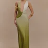 Stella gedrapeerde slinky maxi-jurk – Ombre Vintage Olive