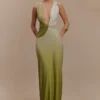 Stella gedrapeerde slinky maxi-jurk – Ombre Vintage Olive