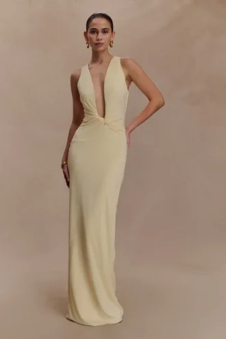 Stella gedrapeerde slinky maxi-jurk – Pale Lemon