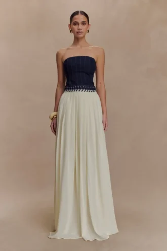 Suella Chiffon Denim Maxi-jurk – Indigo Blauw