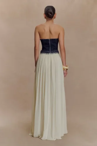 Suella Chiffon Denim Maxi-jurk – Indigo Blauw