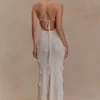 Suki gebreide maxi-jurk met bloemen – Nude