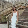 Suki gebreide maxi-jurk met bloemen – Nude