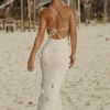 Suki gebreide maxi-jurk met bloemen – Nude