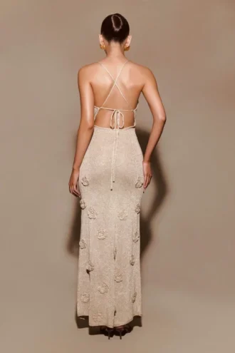 Suki metallic gebreide maxi-jurk – goud