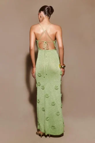 Suki metallic gebreide maxi-jurk – pastelgroen