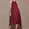 Sylvie Lurex Hankie Midi-jurk – Wijnrood Sylvie Lurex Hankie Midi-jurk – Wijnrood