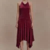 Sylvie Lurex Hankie Midi-jurk – Wijnrood Sylvie Lurex Hankie Midi-jurk – Wijnrood