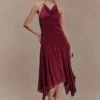Sylvie Lurex Hankie Midi-jurk – Wijnrood Sylvie Lurex Hankie Midi-jurk – Wijnrood