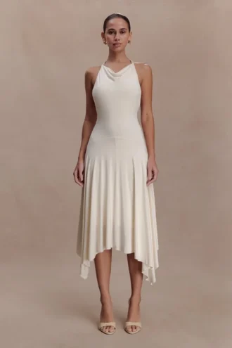 Sylvie Modal Hankie Midi-jurk – Ivoor