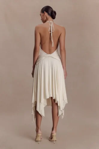 Sylvie Modal Hankie Midi-jurk – Ivoor