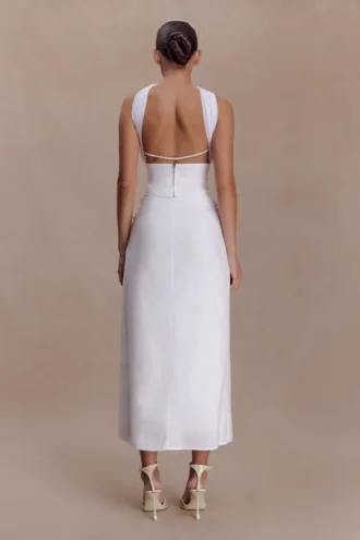 Talia gedrapeerde linnen midirok – Wit