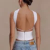 Talia haltertop van chiffon en linnen – Wit Talia haltertop van chiffon en linnen – Wit