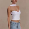 Talia haltertop van chiffon en linnen – Wit Talia haltertop van chiffon en linnen – Wit