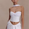 Talia haltertop van chiffon en linnen – Wit Talia haltertop van chiffon en linnen – Wit