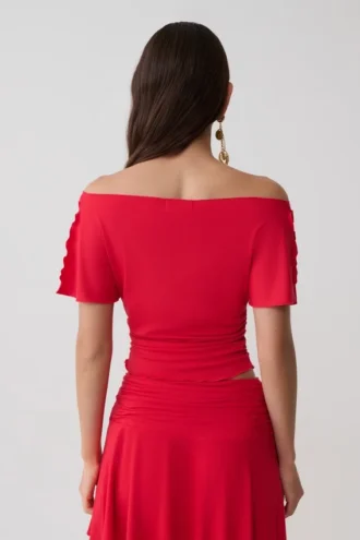 Talise modaal top met volant en korte mouwen – Rood