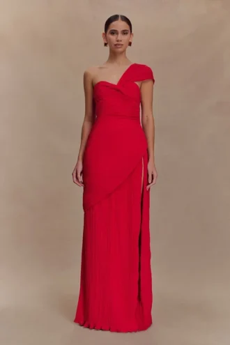 Tamara gerimpelde chiffon midi-jurk – Rood