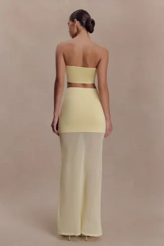 Tanyel doorschijnende maxi-rok van gebreide bandage – Lemon