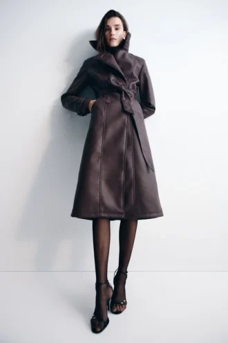 Tarah Trenchcoat van imitatieleer – Cacaobruin