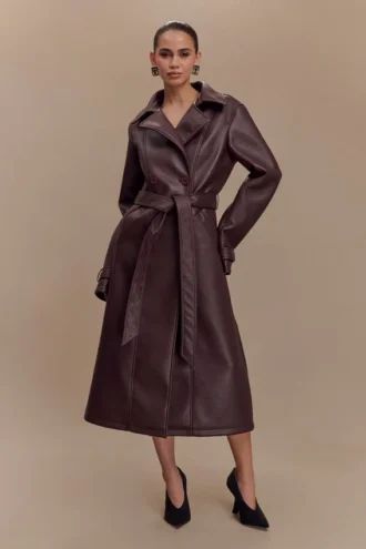 Tarah Trenchcoat van imitatieleer – Cacaobruin