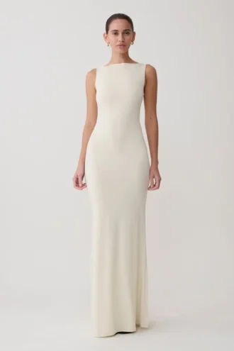 Tarna mouwloze slinky maxi-jurk – ivoorkleurig