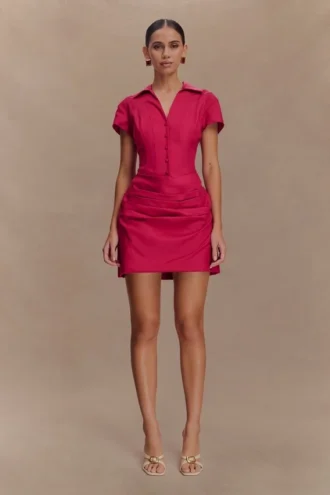 Tarryn katoenen mini-jurk met kraag – Dragonfruit