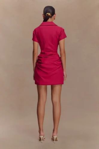 Tarryn katoenen mini-jurk met kraag – Dragonfruit
