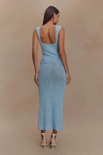 Teagan Midi-jurk met bloemenmotief, handgehaakt – Blauw
