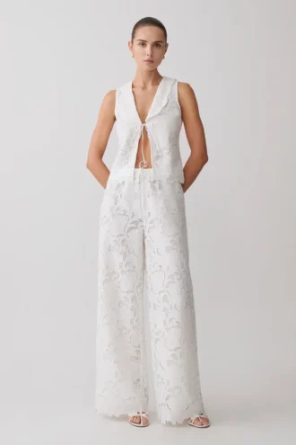 Tessa broderie rechte broek – Wit