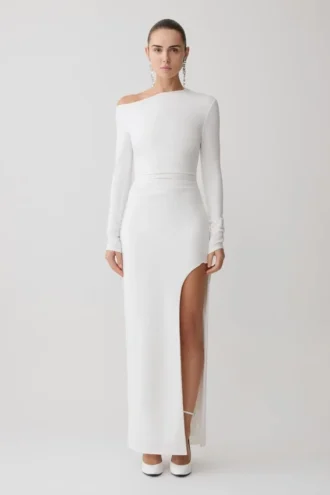 Thalyn crêpe maxi-jurk met split – wit