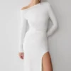 Thalyn crêpe maxi-jurk met split – wit