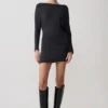 Thao mini-jurk met lange mouwen en plooien – donker antraciet Thao mini-jurk met lange mouwen en plooien – donker antraciet