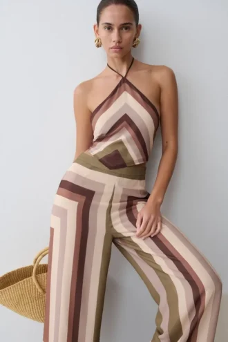 Thea haltertop van chiffon zonder mouwen – Multi Stripe